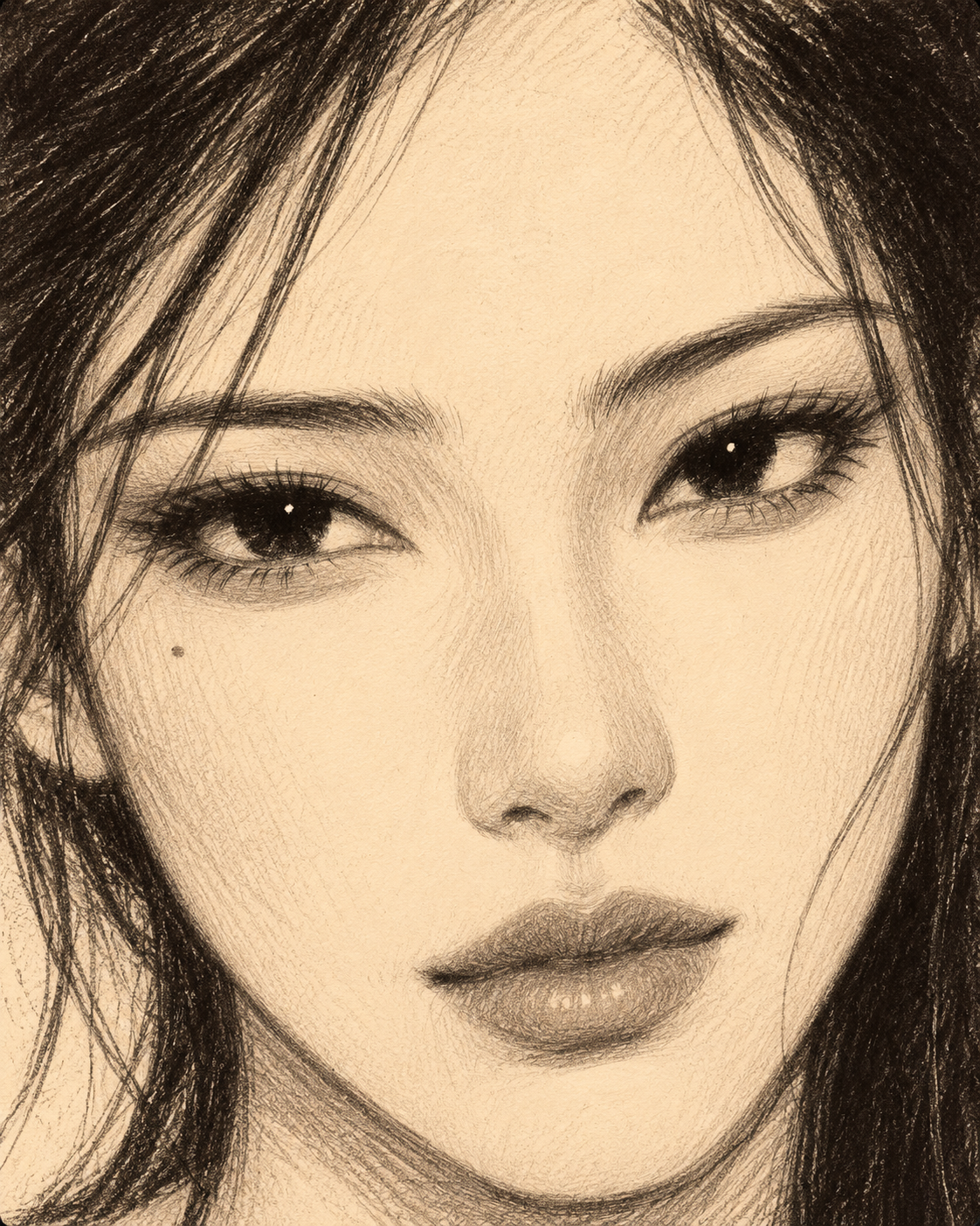 Pencil-drawn portrait illustrating natural lashes